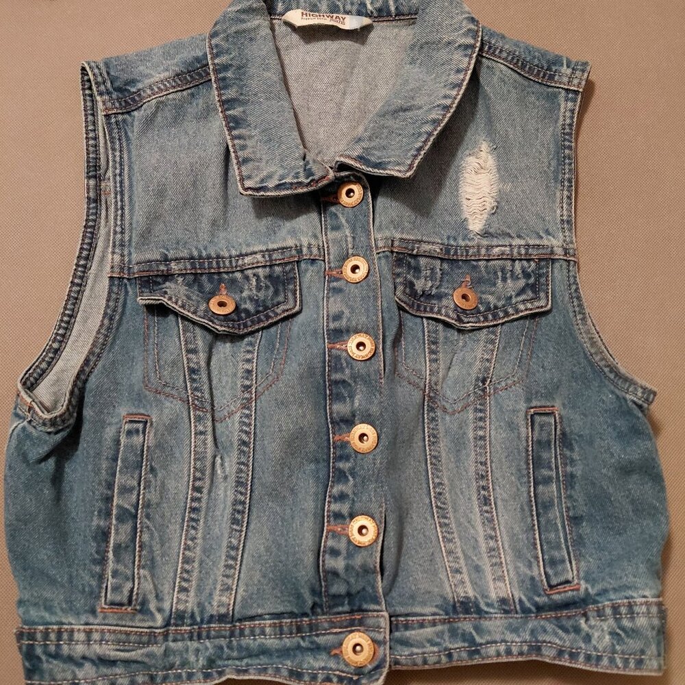 Distressed Blue Jean Vest